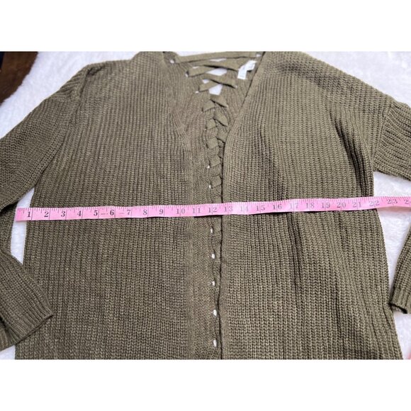 Mine green lace up back sweater cardigan women size small - Picture 2 of 5